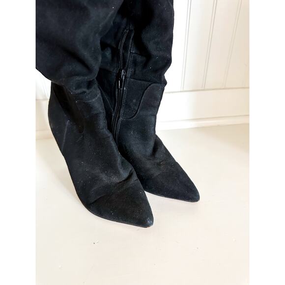 Express Faux Suede Pointed Toe High Heel Boots Black 7 - Picture 3 of 7